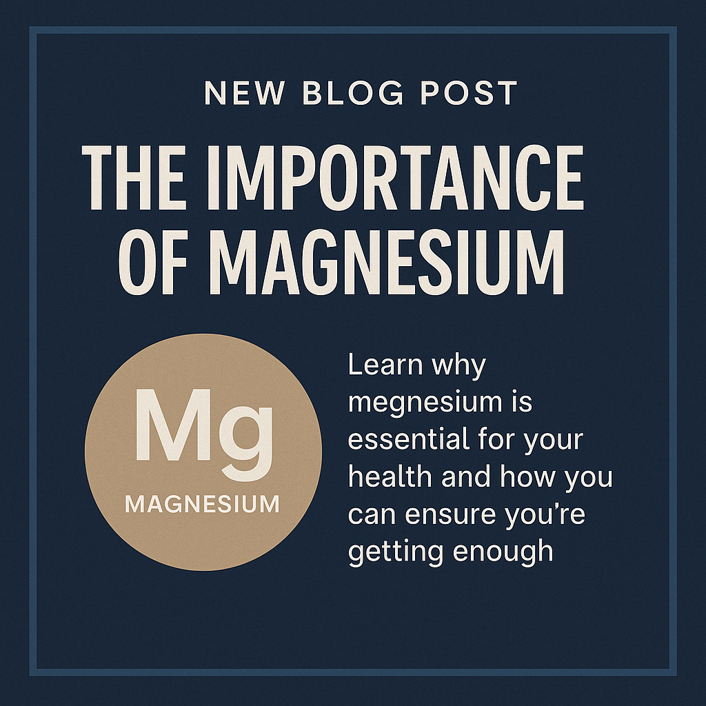 The Importance of Magnesium blog post cover with Mg symbol - learn magnesium benefits for health and fitness